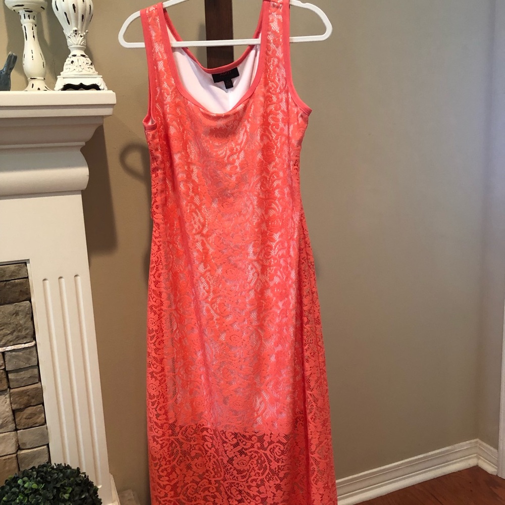 Coral Maxi Dress with Sheer Bottom
